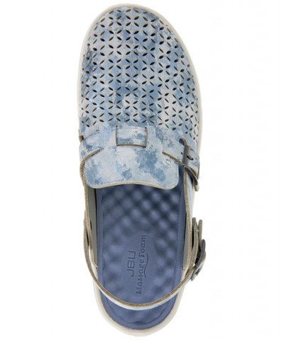 Women's Plato Slip-On Perforated Buckled Slingback Flats Blue $42.72 Shoes