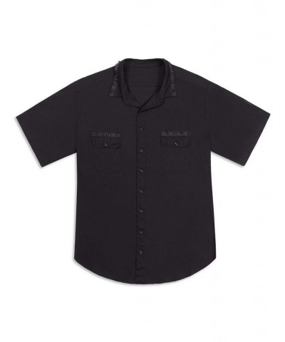 Mvp Collections Men's Big and Tall Spike Trim Short Sleeve Shirt Black $50.76 Shirts