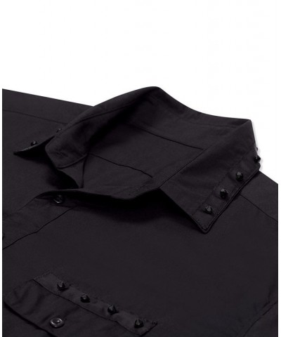 Mvp Collections Men's Big and Tall Spike Trim Short Sleeve Shirt Black $50.76 Shirts