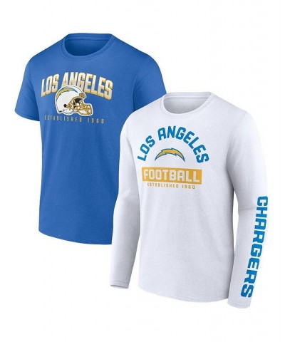 Men's Branded Powder Blue, White Los Angeles Chargers Long and Short Sleeve Two-Pack T-shirt $30.67 T-Shirts