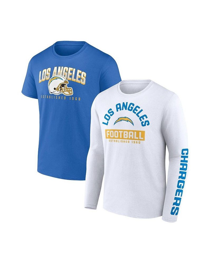 Men's Branded Powder Blue, White Los Angeles Chargers Long and Short Sleeve Two-Pack T-shirt $30.67 T-Shirts