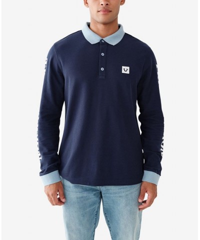 Men's Long Sleeve Contrast Polo Shirt Blue $33.49 Polo Shirts