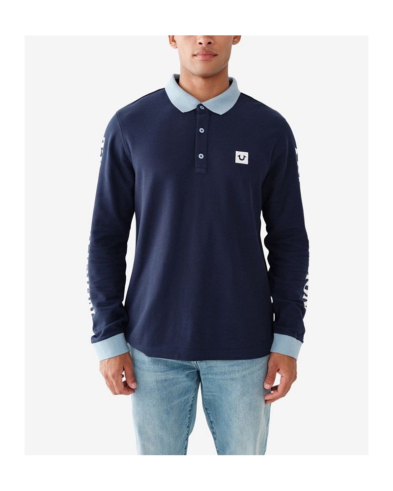 Men's Long Sleeve Contrast Polo Shirt Blue $33.49 Polo Shirts