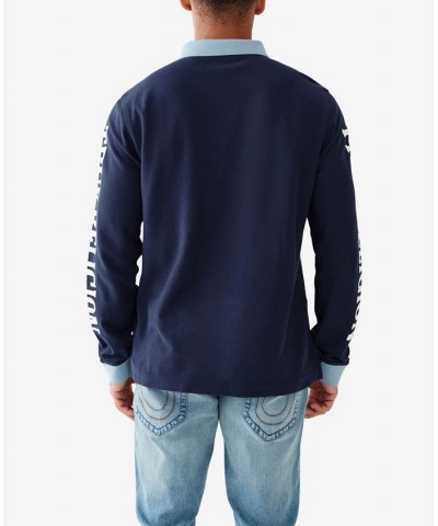 Men's Long Sleeve Contrast Polo Shirt Blue $33.49 Polo Shirts