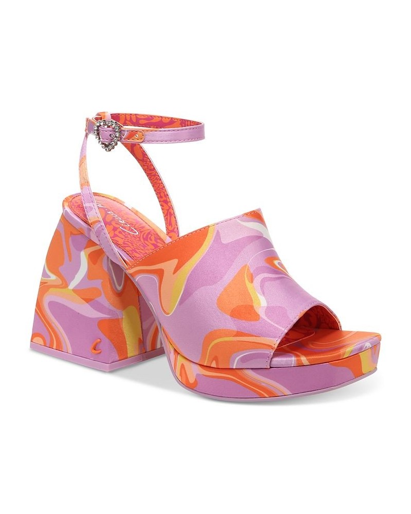 Miranda Two-Piece Platform Sandals Orange $42.57 Shoes