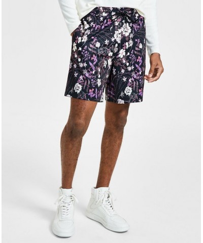 Men's Floral Print Knit Drawstring 7-3/4" Shorts Black $17.88 Shorts