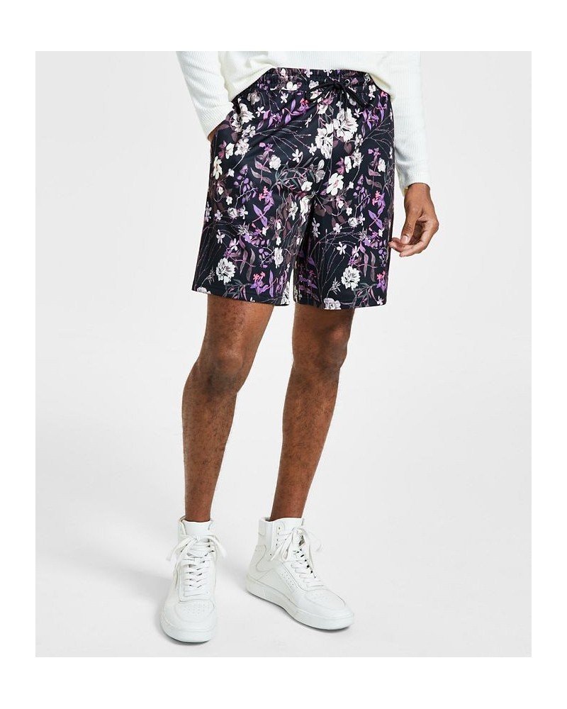 Men's Floral Print Knit Drawstring 7-3/4" Shorts Black $17.88 Shorts