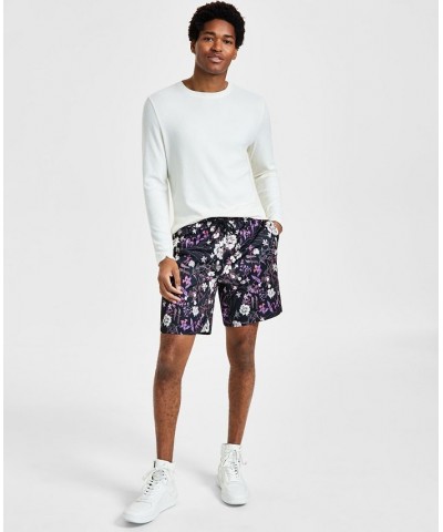 Men's Floral Print Knit Drawstring 7-3/4" Shorts Black $17.88 Shorts