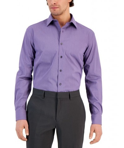 Men's Regular Fit Stain Resistant Micro-Dot Dress Shirt Purple $36.75 Dress Shirts