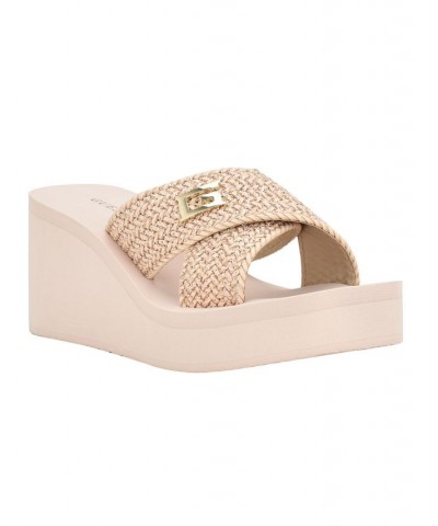 Women's Danvi Woven Mid Wedge Eva Slide With Logo Hardware Tan/Beige $31.05 Shoes