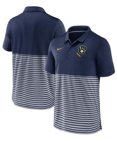 Men's Navy-Gray Milwaukee Brewers Home Plate Striped Polo $36.80 Polo Shirts