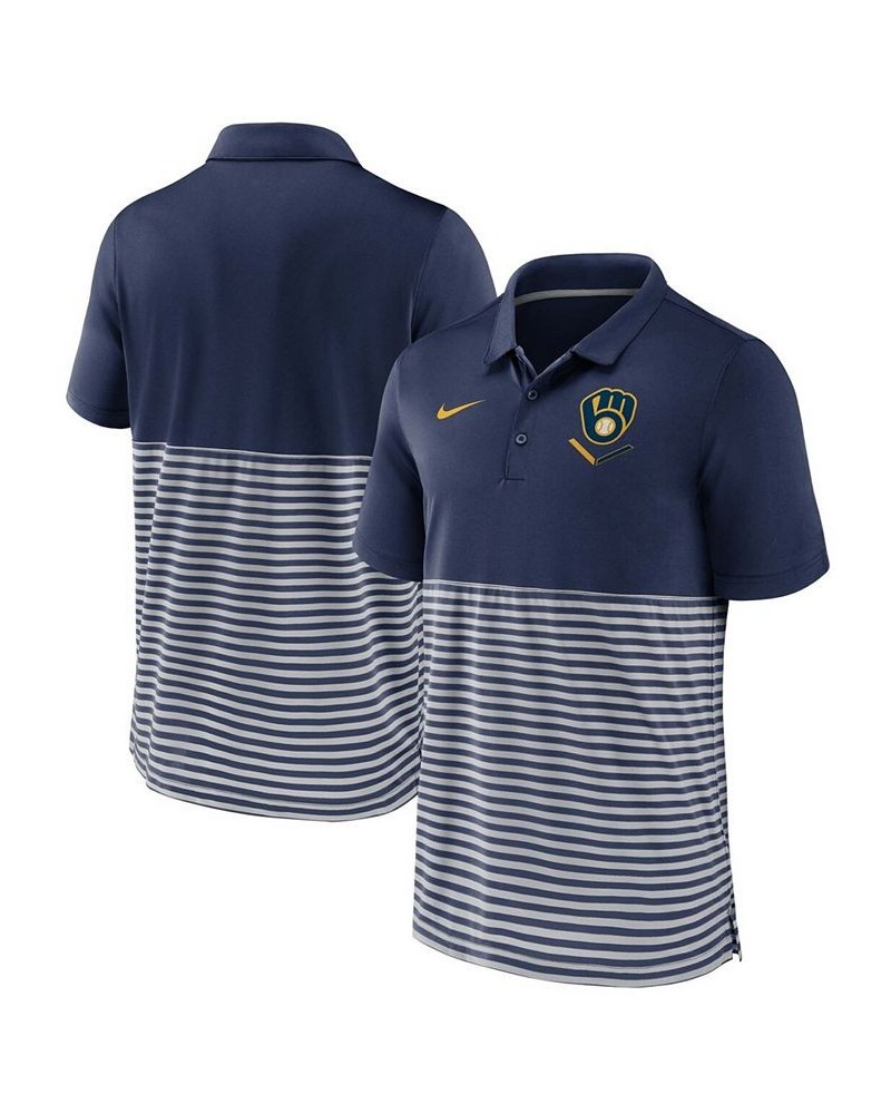 Men's Navy-Gray Milwaukee Brewers Home Plate Striped Polo $36.80 Polo Shirts