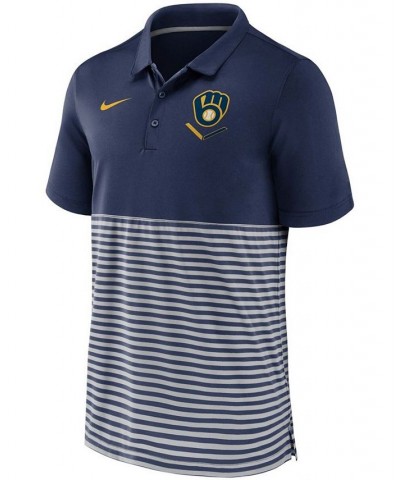 Men's Navy-Gray Milwaukee Brewers Home Plate Striped Polo $36.80 Polo Shirts