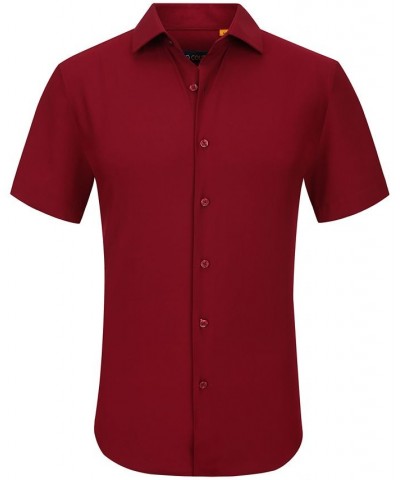 Men's Slim Fit Performance Short Sleeves Solid Button Down Shirt PD11 $18.14 Dress Shirts