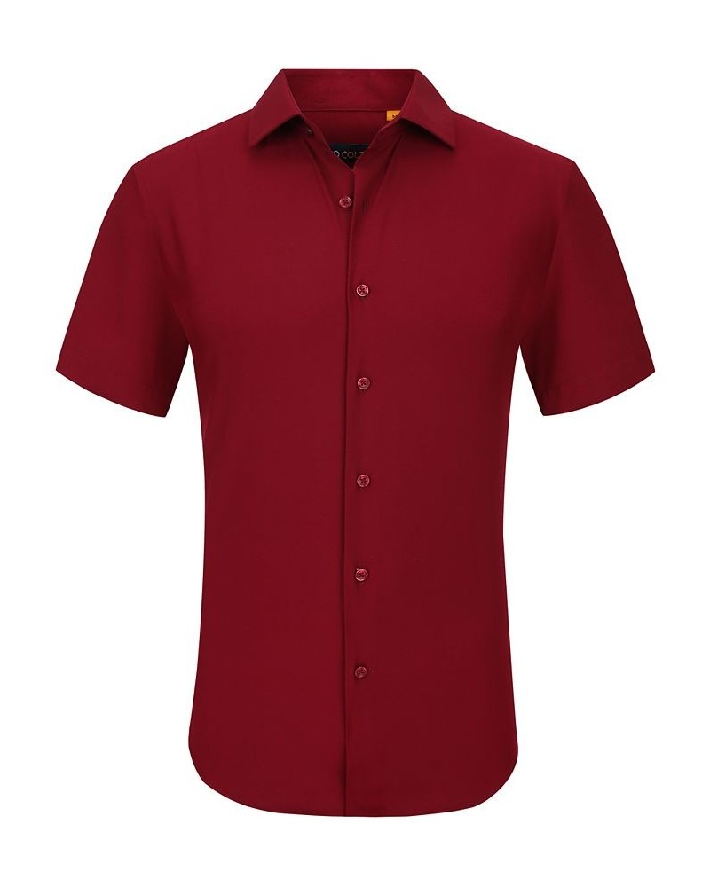 Men's Slim Fit Performance Short Sleeves Solid Button Down Shirt PD11 $18.14 Dress Shirts