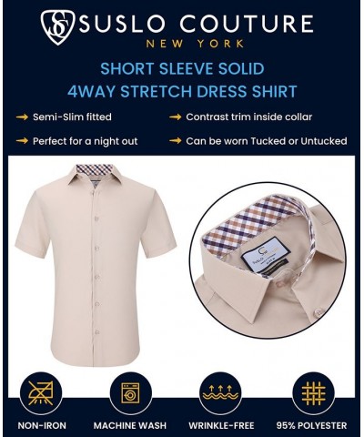 Men's Slim Fit Performance Short Sleeves Solid Button Down Shirt PD11 $18.14 Dress Shirts