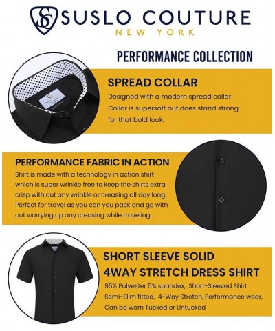 Men's Slim Fit Performance Short Sleeves Solid Button Down Shirt PD11 $18.14 Dress Shirts