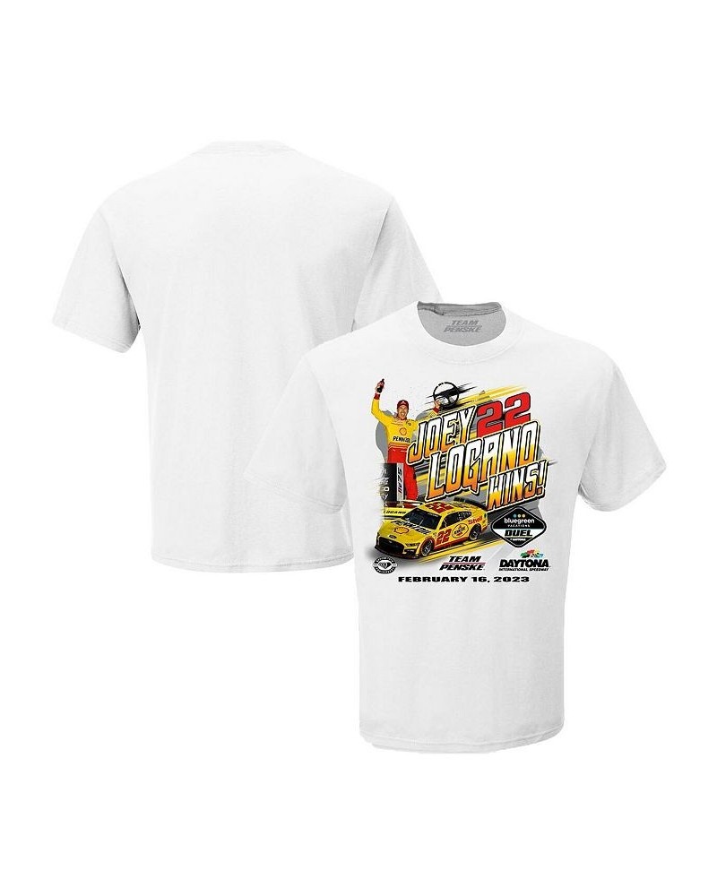 Men's White Joey Logano 2023 Bluegreen Vacations Duel 1 Race Winner T-shirt $20.99 T-Shirts