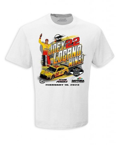 Men's White Joey Logano 2023 Bluegreen Vacations Duel 1 Race Winner T-shirt $20.99 T-Shirts