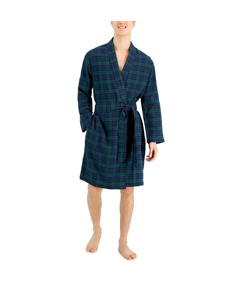 Men's Plaid Plush Flannel Robe Blue $16.63 Pajama