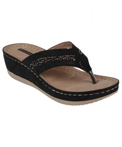 Women's Bari Thong Wedge Sandals Black $30.80 Shoes