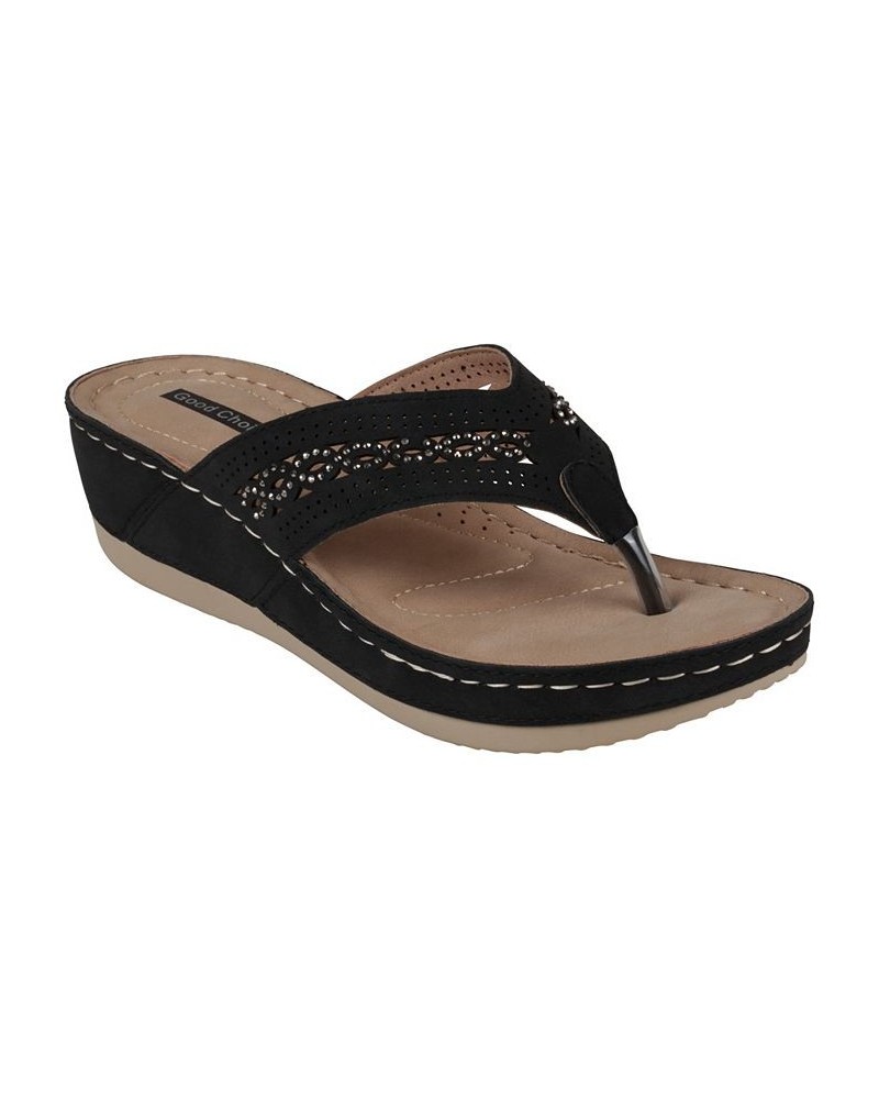 Women's Bari Thong Wedge Sandals Black $30.80 Shoes