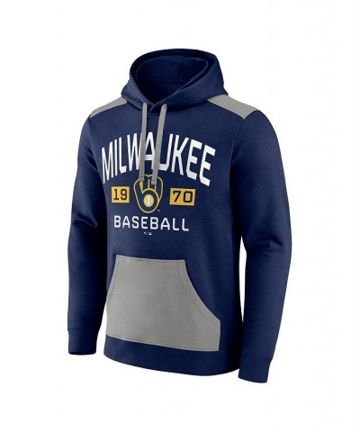 Men's Branded Navy, Gray Milwaukee Brewers Chip In Team Pullover Hoodie $38.99 Sweatshirt