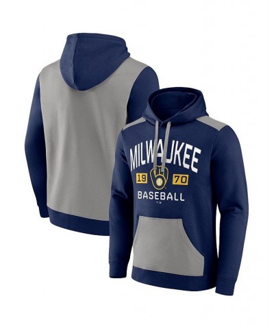 Men's Branded Navy, Gray Milwaukee Brewers Chip In Team Pullover Hoodie $38.99 Sweatshirt