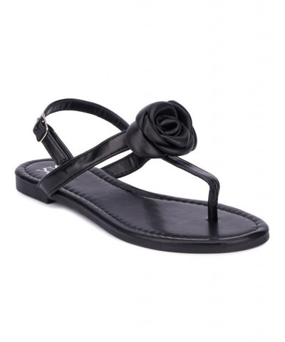 Rosette Women's Single Flower Thong T-Strap Sandal Black $22.03 Shoes