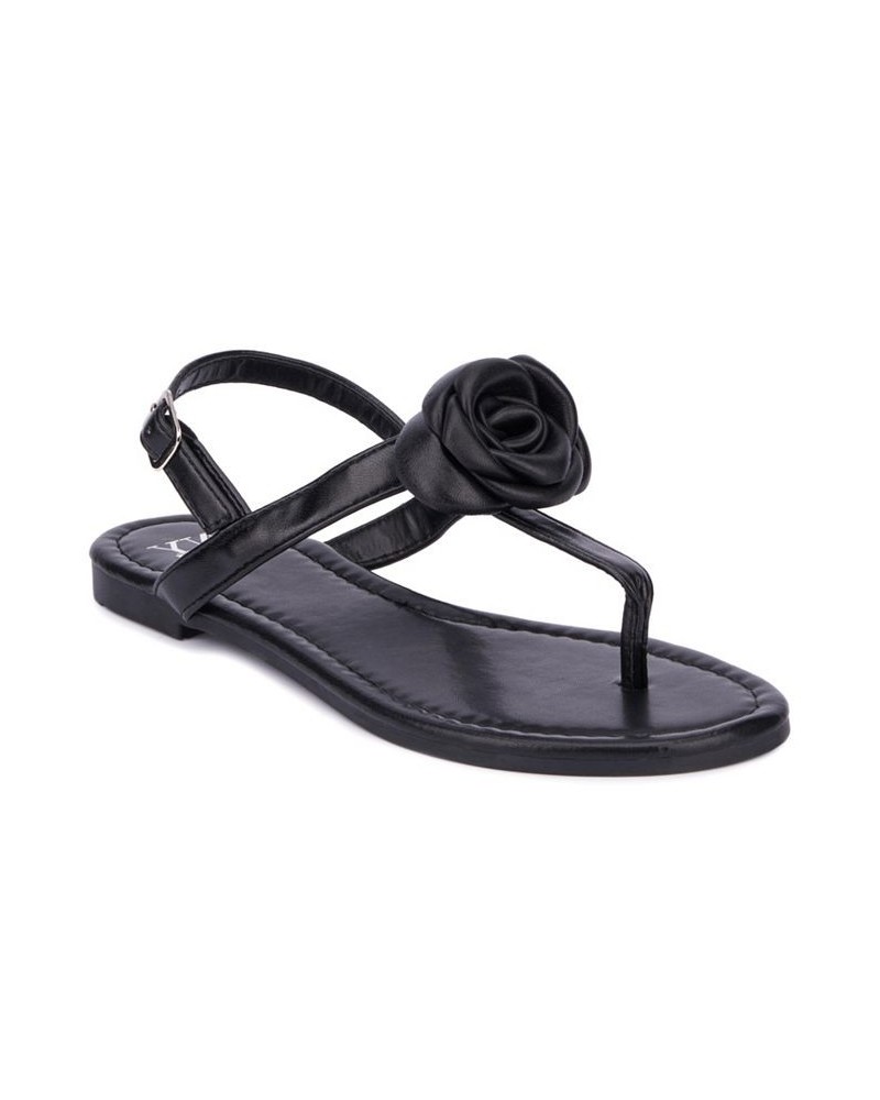 Rosette Women's Single Flower Thong T-Strap Sandal Black $22.03 Shoes