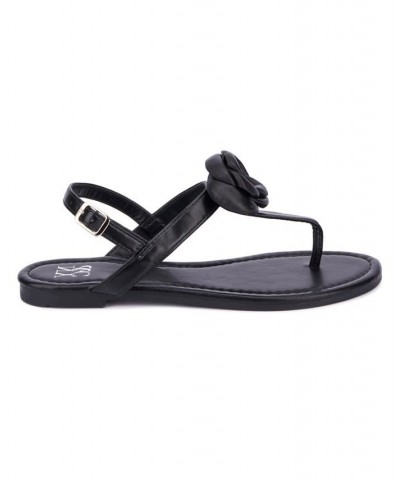 Rosette Women's Single Flower Thong T-Strap Sandal Black $22.03 Shoes