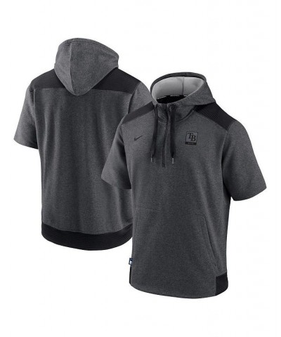 Men's Heathered Charcoal and Black Tampa Bay Rays Authentic Collection Dry Flux Performance Quarter-Zip Short Sleeve Hoodie $...