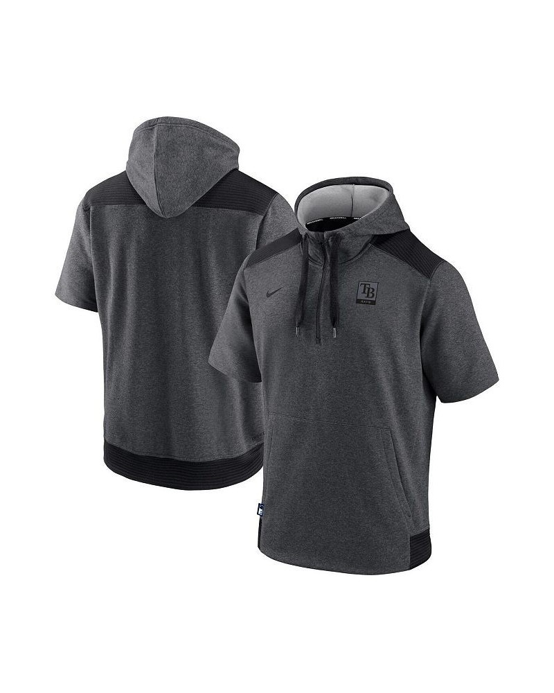 Men's Heathered Charcoal and Black Tampa Bay Rays Authentic Collection Dry Flux Performance Quarter-Zip Short Sleeve Hoodie $...