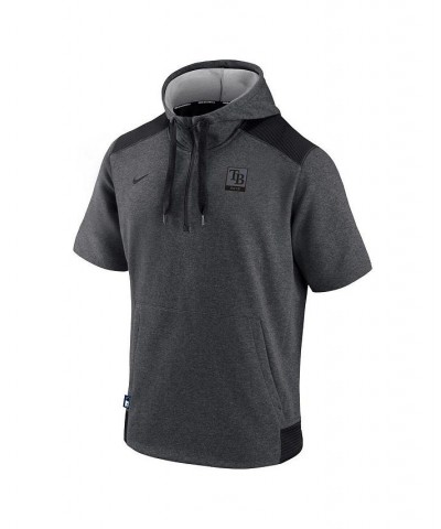 Men's Heathered Charcoal and Black Tampa Bay Rays Authentic Collection Dry Flux Performance Quarter-Zip Short Sleeve Hoodie $...