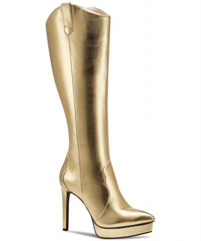 Women's Trixi Platform Stiletto Dress Boots Gold $31.31 Shoes