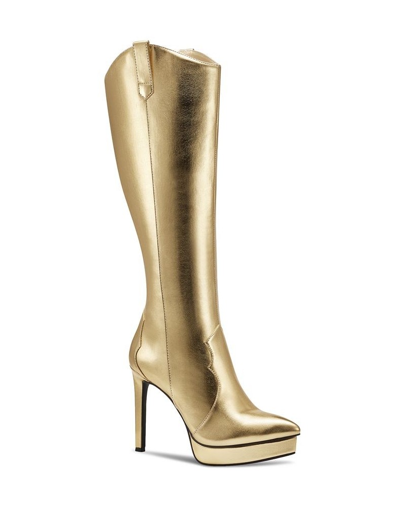 Women's Trixi Platform Stiletto Dress Boots Gold $31.31 Shoes