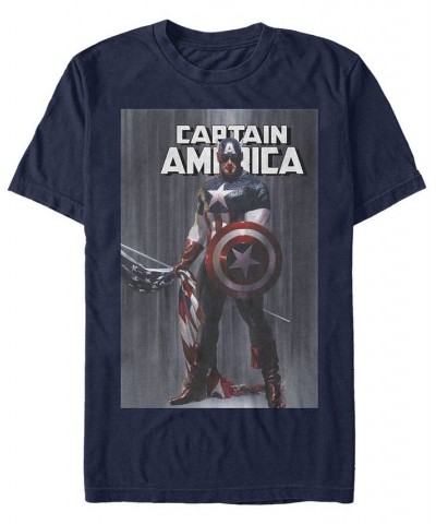 Marvel Men's Comic Collection Captain America With Standing Flag Short Sleeve T-Shirt Blue $18.54 T-Shirts