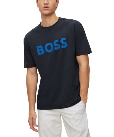 BOSS Men's Logo Print Jersey Crew-Neck T-shirt Blue $35.88 T-Shirts