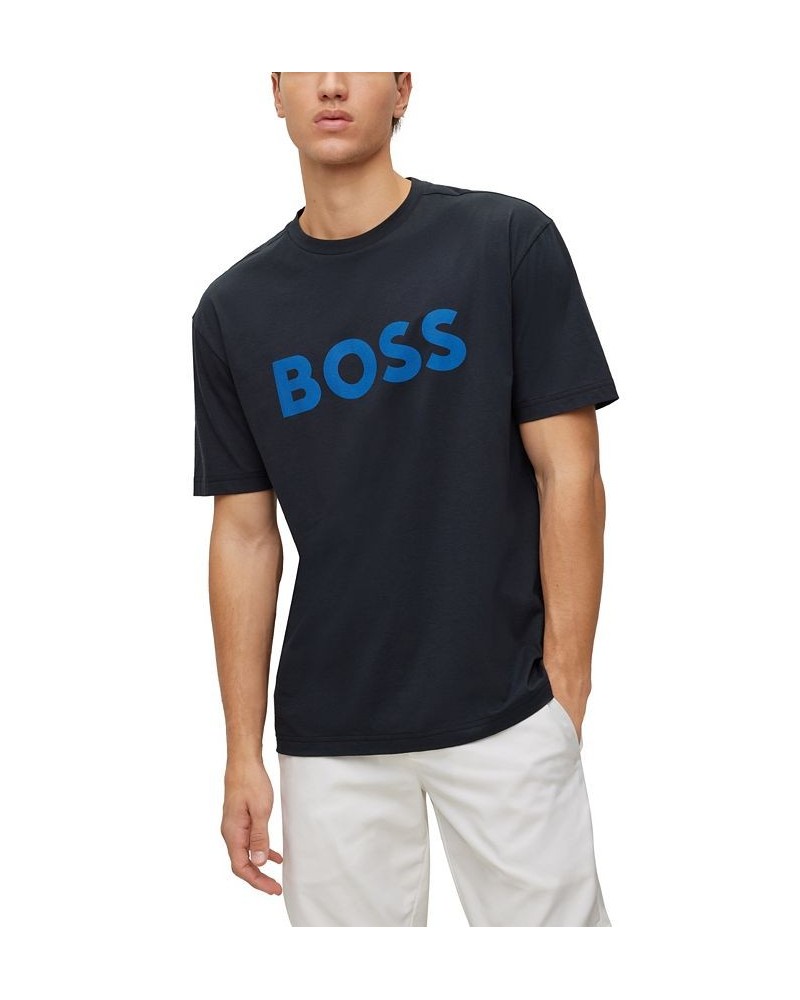 BOSS Men's Logo Print Jersey Crew-Neck T-shirt Blue $35.88 T-Shirts