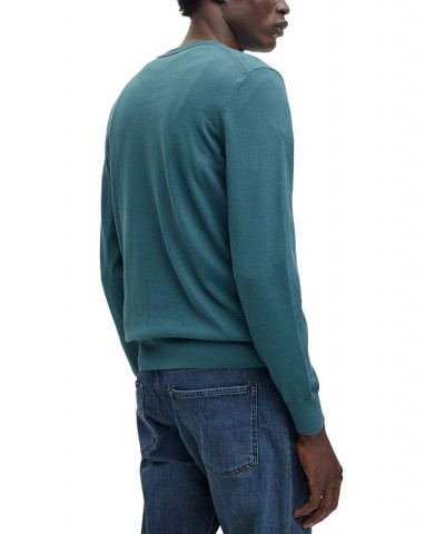 BOSS Men's V-Neck Cotton Embroidered Logo Sweater Blue $63.20 Sweaters