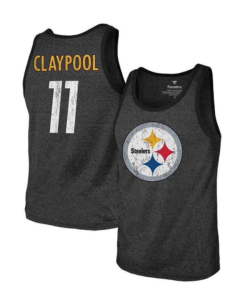 Men's Chase Claypool Heathered Black Pittsburgh Steelers Name Number Tri-Blend Tank Top $21.50 T-Shirts