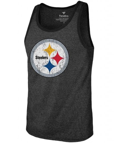 Men's Chase Claypool Heathered Black Pittsburgh Steelers Name Number Tri-Blend Tank Top $21.50 T-Shirts