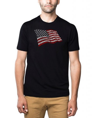 Men's Premium Word Art American Wars Tribute Flag T-shirt Black $24.29 T-Shirts