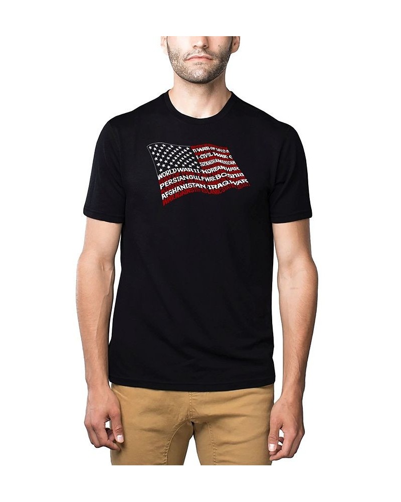 Men's Premium Word Art American Wars Tribute Flag T-shirt Black $24.29 T-Shirts