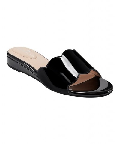 Women's Kayla Open Toe Slip-On Demi Wedge Sandals Black $39.50 Shoes