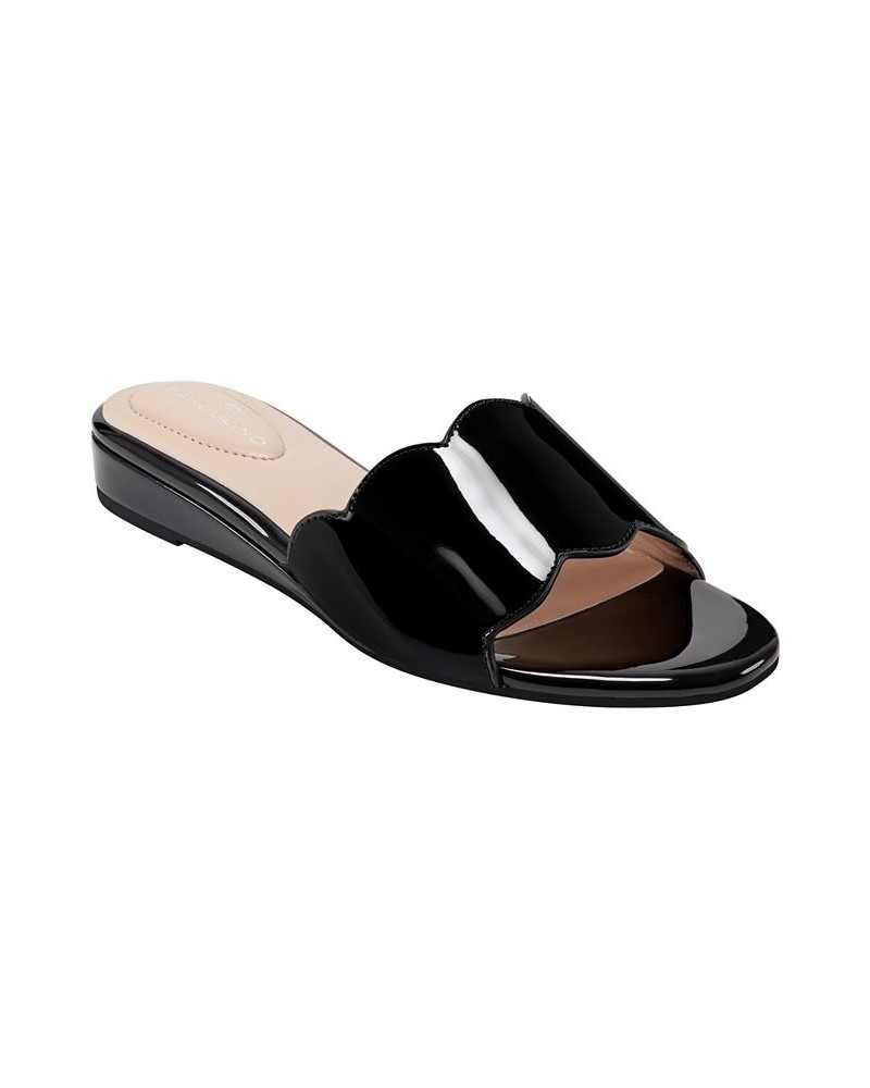 Women's Kayla Open Toe Slip-On Demi Wedge Sandals Black $39.50 Shoes