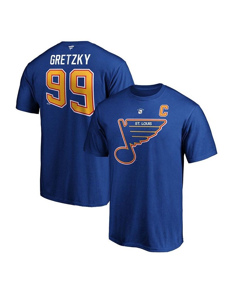 Men's Wayne Gretzky Blue St. Louis Blues Authentic Stack Retired Player Name and Number T-shirt $19.37 T-Shirts