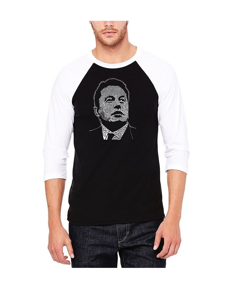 Men's Raglan Baseball 3/4 Sleeve Elon Musk Word Art T-shirt Black, White $19.35 T-Shirts