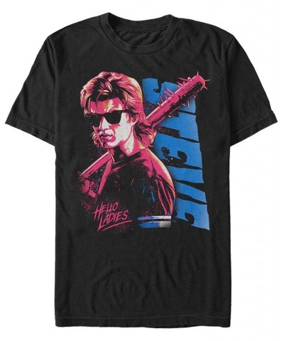 Men's Stranger Things Splatterpunk Steve Short Sleeve T-shirt Black $18.54 T-Shirts