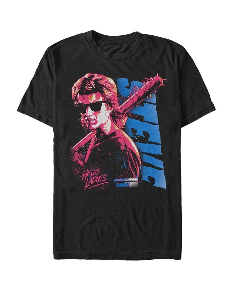 Men's Stranger Things Splatterpunk Steve Short Sleeve T-shirt Black $18.54 T-Shirts